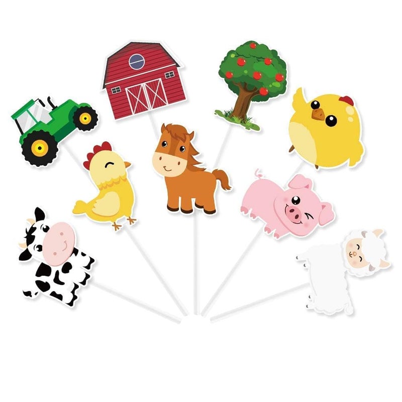 WERNNSAI 36 PCS Farm Cupcake Toppers - Farm Animal Birthday Decorations Animal Cake Toppers Picks Barnyard Party Decorations for Kids Baby Shower Birthday Tractor Theme Party Supplies - Image 1